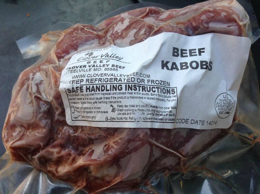 Beef Kabobs in our packaging and ready to be defrosted. 