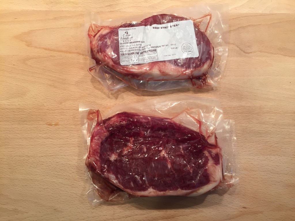 Here are the two strip steaks we used for our test. 