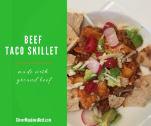 Beef Taco Skillet is a easy and good one-skillet meal | www.clovermeadowsbeef.com grass fed beef