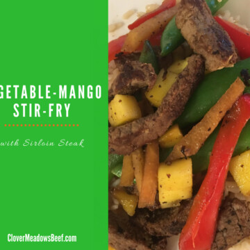 Vegetable Mango Beef Stir Fry with Sirloin Steak | Grass Fed Beef St Louis | Beef Snap Peas Mango Jicama