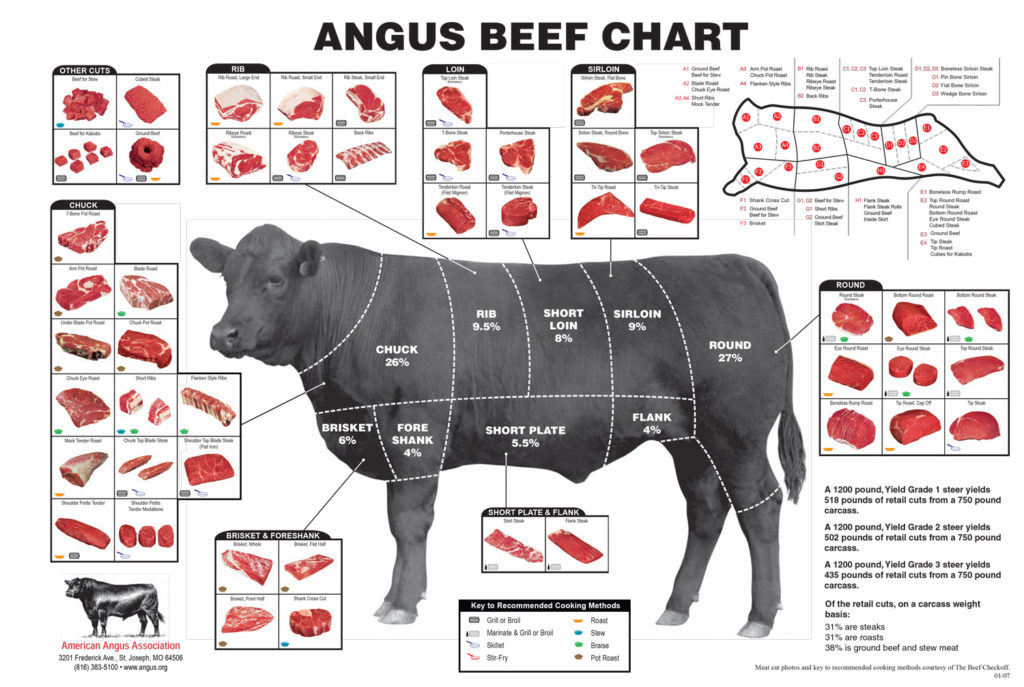 Chart showing different cuts of beef | Clover Meadows Beef Grass Fed Beef